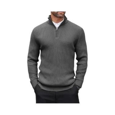 Imagem de Suéter Masculino Slim Fit De Manga Longa Com Zíper, Gola Alta, Casual 