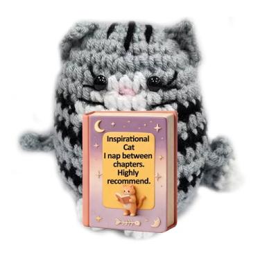 Imagem de Mini gato fofo positivo, animal inspirador feito à mão com cartões de afirmação, presente de apoio emocional para mulheres, dia dos namorados, sala de aula, aniversário, inauguração de casa, troca de