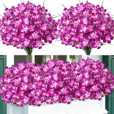 Imagem de MEIVINES Flores artificiais para atividades ao ar livre, 6 pacotes de flores de plástico falsas, resistentes a UV, seda, frésia, plantas artificiais e flores para vasos, jardim, casa, decoração de