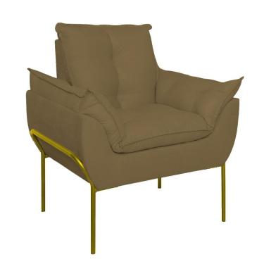 Imagem de Poltrona Sofá Luxo Base Metal Dourada Recepção Escritório Capuccino