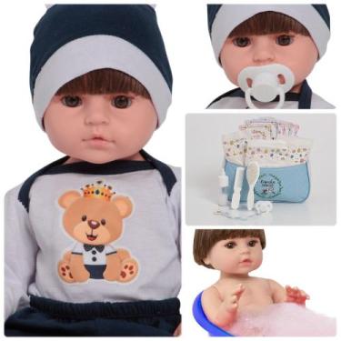 Imagem de Boneco Bebê Reborn Masculino Roupa Ursinho Com Kit Itens - Cegonha Reb