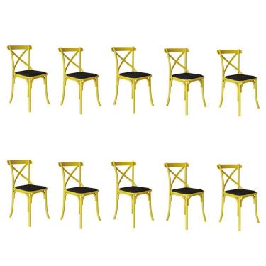Imagem de Kit 10 Cadeiras Katrina Assento Corano Preto Aço Amarelo Amarelo