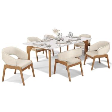 Imagem de Kit 02 Cadeiras De Jantar E Estar Living Estofada Lince L02 Linho Palha - Lyam Decor