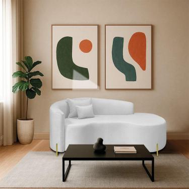 Imagem de Divã Recamier Curvo Sala De Estar Recepção Inglaterra 180cm Pés Metal Dourado Lado Direito Bouclé Cor Branco