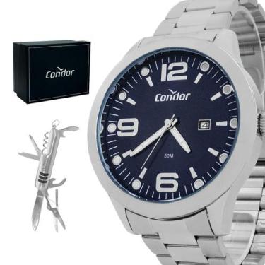 Imagem de Relogio Masculino Condor Analogico Aço Inoxidavel Prata Visor Azul Spe