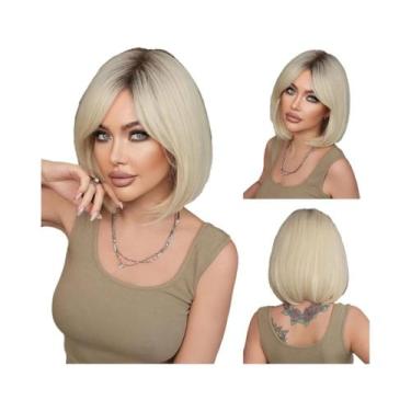 Imagem de Peruca Sintética Loira Clara De Comprimento Até O Ombro Para Mulheres,