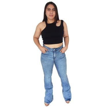 Imagem de Calça Hering Jeans Feminina Flare Elastano Azul Claro Cintura Média H9FL1CSN-Feminino