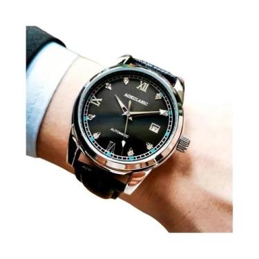 Imagem de Relógio Mecânico Masculino Com Pulseira De Couro, Mostrador De Data, C