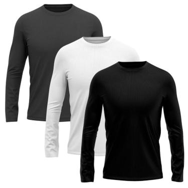 Imagem de Kit 3 Camisetas Masculina Segunda Pele Manga Longa Dry Lisa Praia Camisa Blusa Camiseta Treino Bike-Masculino