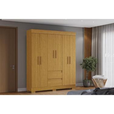 Imagem de Guarda Roupa Solteiro Maya 6 Portas de Bater 2 Gavetas MDF Cinamomo ACP Móveis