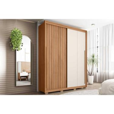 Imagem de Guarda Roupa Solteiro Moviment 1.8 Flex 2 Portas de Correr 3 Gavetas MDF Freijó-Off White Caemmun