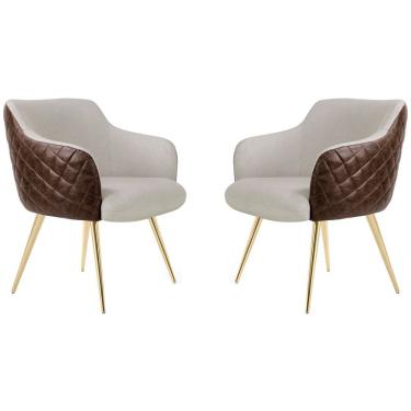 Imagem de Kit 02 Poltronas Jade Tressê Palito Gold Corano Rústico Marrom/linho Cru - Nexta Casa