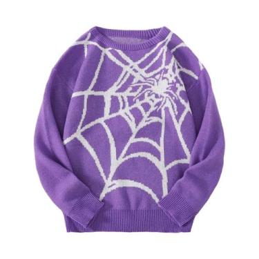 Imagem de Suéter Casual Masculino De Tricô Com Padrão De Teia De Aranha Para Out