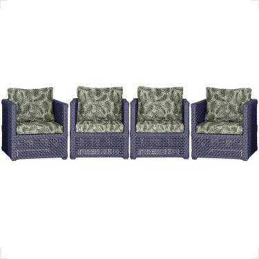 Imagem de Kit 4 Poltronas Madri Alumínio Corda Náutica Estofado Azul Trama Original