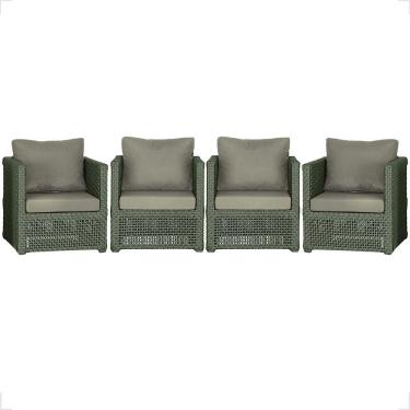 Imagem de Kit 4 Poltronas Madri Alumínio Corda Náutica Estofado Verde Trama Original