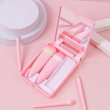Imagem de Kit Portátil de Maquiagem com 5 Pincéis e Espelho Integrado  Estojo Co