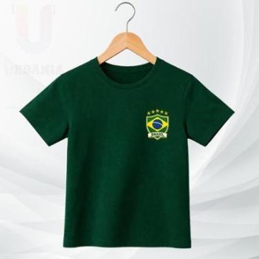 Imagem de Camiseta Infantil Brasil Torcedor Copa Escudo Seleção Manga Curta Algodão Conforto-Unissex