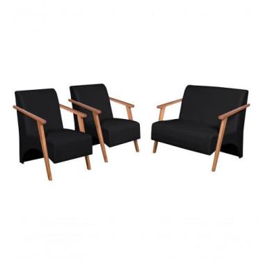 Imagem de Conjunto Poltronas E Namoradeira Venus Braços material sintético Preto