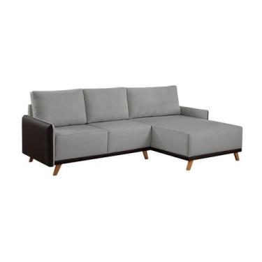 Imagem de Sofá 5 Lugares Geribá com Chaise Direito Linho Cinza e Preto - Modern