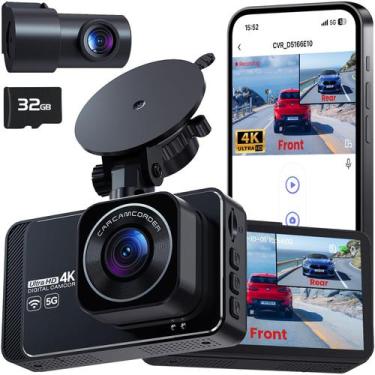 Imagem de Dash Cam PGYIOO 4K frontal e 2,5K traseiro com tela IPS de 3"