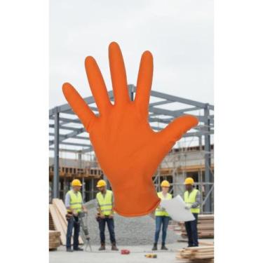 Imagem de Luva Nitrílica Descartável Laranja M 100 Un Antiderrapante - Congratul