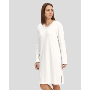 Imagem de Camisola Feminina Lenceira com Renda Manga Longa Marfim Lohe, Marfim, 