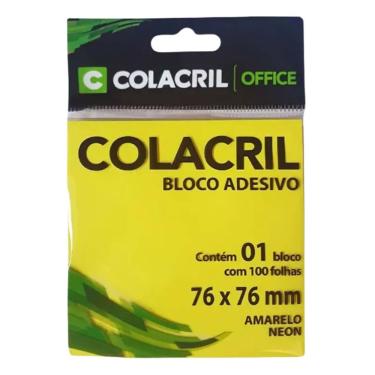 Imagem de Bloco Adesivo Colacril para Anotações Rápidas Reciclável 76MM X 76MM com 100 Folhas Amarelo Neon