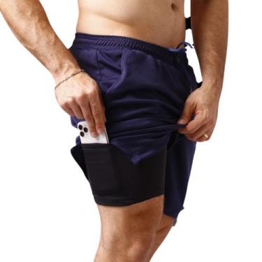 Imagem de Shorts 2 em 1 Masculino Fitness Compressão Corrida Treino Academia Sec