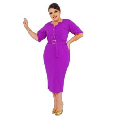 Imagem de vestido tubinho manga 3/4 com bortoes frontal. - Bia Modas, Lilás, XG