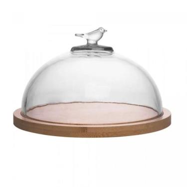 Imagem de Queijeira com base em bambu bird 20x20x11cm vidro wolff