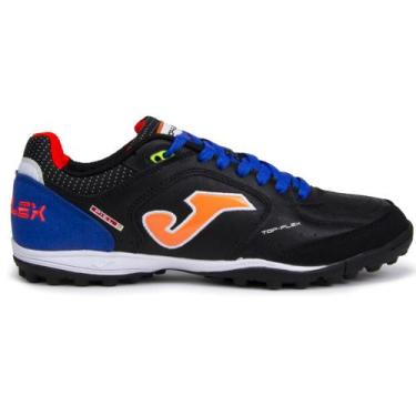 Imagem de Chuteira Society Joma Top Flex 2201 em Couro, 41, Preto, Azul