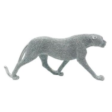 Imagem de Leopardo Decorativo 26x11cm em Resina Youbai PRATA