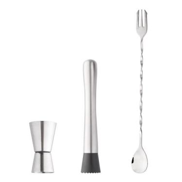Imagem de Kit Caipirinha com Colher Bailarina, Dosador Duplo e Macerador em Inox