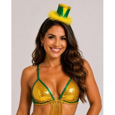 Imagem de Tiara Brasil Arquinho Cartola Verde e Amarela Torcida Copa do Mundo De