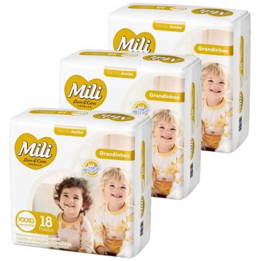 Imagem de Fralda Descartável Mili Love & Care XXXG Kit 3 Pacotes com 18 Unidades 500ML 12h de Proteção