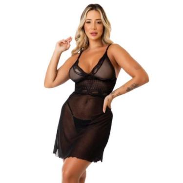Imagem de Camisola Feminina Tule Lingerie Transparente Íntimo Sexy Sensual Confo