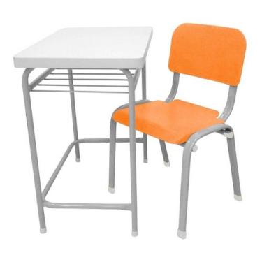Imagem de Mesa Infantil Escolar Com Cadeira WP Kids Reforçadas Lg Flex Laranja T