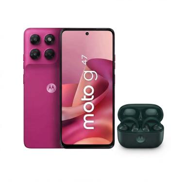 Imagem de Kit Motorola Moto G47 5G 256GB Rosa + Fone Moto Buds Loop Bose Bluetooth Verde