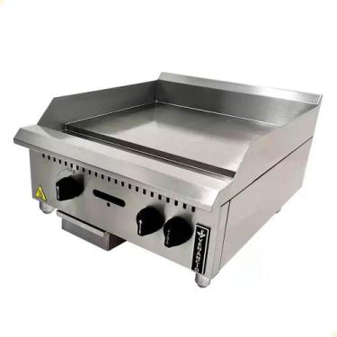 Imagem de Chapa a Gás Industrial de Mesa Venâncio Aço Inox Manual 60cm Prime 8mm