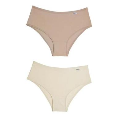 Imagem de Kit Calcinha Del Rio Feminina 2 Peças Cotton Algodão Cós Largo, Creme,