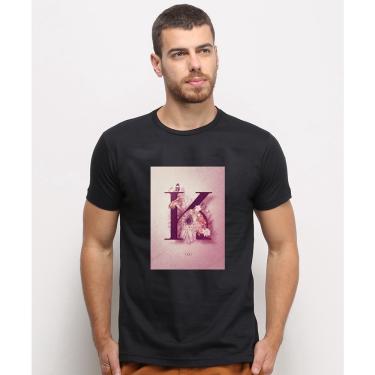 Imagem de Camiseta masculina Preta algodao Letra K Floral Letra Inicial Nome