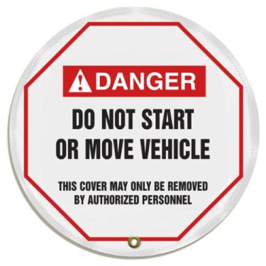 Imagem de Accuform KDD737 STOPOUT Capa de mensagem de volante de vinil estilo ANSI Legend DANGER DO NOT START OR MOVE VEÍCULO - ESTA CAPA PODE SER REMOVIDA SOMENTE POR PESSOAL AUTORIZADO 24 Diâmetro