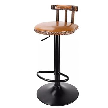Imagem de Banco De Bar De Couro Redondo Vintage, Cadeira Giratória De Altura Ajustável, Cadeira Estofada Americana Vintage Country, Ilha De Cozinha, Café, Bistrô, Cadeira De Restaurante De Café Da Manhã