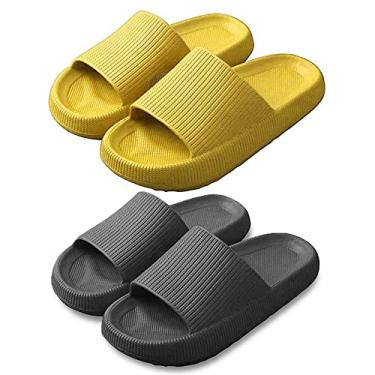 Imagem de KIT 2 Chinelos Feminino Nuvem Slide Super Macios - Preto/Amarelo - 37