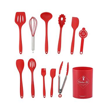 Imagem de 12 peças/conjunto de utensílios de cozinha, kit de utensílios de cozinha de silicone, ferramentas de cozinha, espátulas, espátulas, espátulas, pinças, batedor, conjunto de utensílios de cozinha