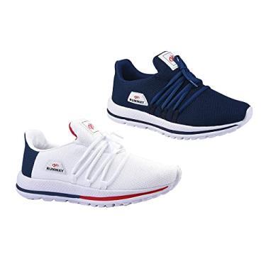Imagem de Kit 2 Pares Tênis De Caminhada Corrida Runway Soft Masculino Tamanho:40;Cor:Branco e Marinho