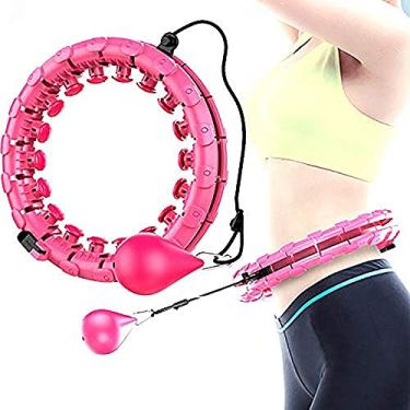 Imagem de Argola de hoola inteligente com peso para adultos e crianças que se exercitam, 2 em 1 para exercícios de abdômen, massagem emagrecedora, 24 nós destacáveis, bola giratória automática de peso ajustável (rosa)