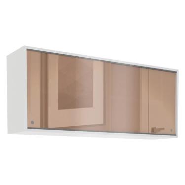 Imagem de Armário Aéreo Acordes Glamy 100% MDF 2 Portas de Correr de Vidro Reflex Branco Madesa 