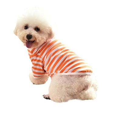 Imagem de Camiseta para cães de estimação camiseta para gatos camiseta listrada gola redonda manga longa primavera e verão camiseta fina