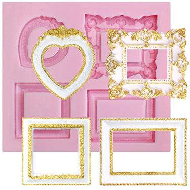 Imagem de Funshowcase Moldura espelhada molde de silicone doce, grande para artesanato, decoração de bolo, topo de cupcake, chocolate, fondant, joias, argila de polímero, resina epóxi, projetos de artesanato